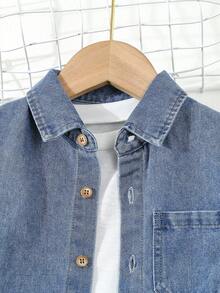 Young Boys' Casual Washed Plain Relaxed Denim Top, Autumn - Medium Wash - View 4