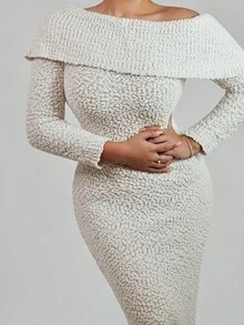 Xyvia Women's Casual Elegant Long Sleeve Sweater Dress - Apricot - View 2