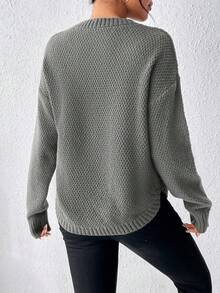 EMERY ROSE Women's Solid Color Minimalist Crew Neck Long Sleeve Knit Pullover Sweater, Everyday Wear - Grey - View 2