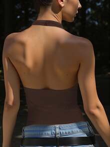 Zyxie Camiseta de tirantes de cuello halter de unicolor y estilo minimalista, para uso diario de mujer