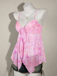 SHEIN ICON Áo ba lỗ và áo hai dây họa tiết hoa phong cách phương Tây dành cho nữ, đi biển mùa hè Boho Hawaii - Màu tím hoa cà - Xem 6