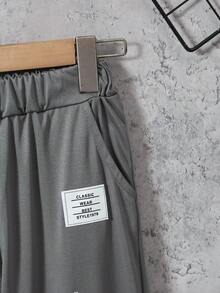 2pcs/Set Older Boys' Casual Simple White Striped Pocket Design Short Sleeve T-Shirt And Knit Drawstring Pants Sports Outfit, Spring/Summer