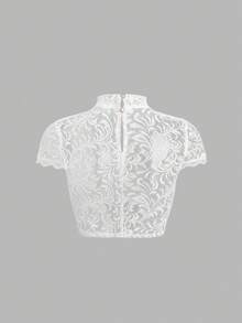 Fairmaia Elegant Sheer Lace Blouse,Traditional German Women Top, For Oktoberfest Dirndl Oktober Traditional Lace Top In Solid Colors For Women, Traditional Summer Fashion, Halloween - White - View 2