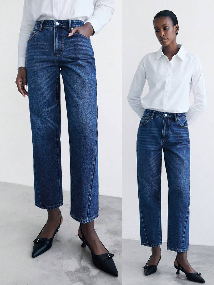 SHEIN Maija Women's Blue Jeans Low Waist Tapered Pants Slim Mom Pants Autumn Classic Denim Style All-Match Women's Clothing