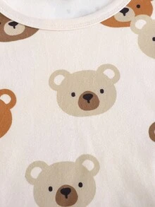 Cozy Pixies 4件套婴儿男女童贴身睡衣套装，卡通熊图案和条纹印花，柔软针织圆领长袖上衣和松紧腰长裤，弹性面料，四季皆宜