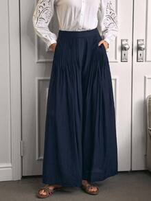 Louniche Women's Fashion Wide Leg Pants, Spring 2025 New Relaxed Pleated Loose Lightweight Trousers - Navy Blue - View 3