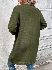 EMERY ROSE Women's Casual Solid Color Drop Shoulder Long Sleeve Cardigan Sweater Fall Winter Cloth For Women - Army Green - View 2