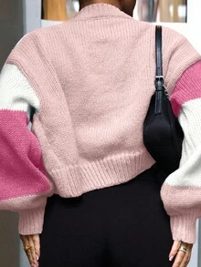 SAYEHFBABY Cárdigan tipo duster con hombros caídos y efecto de bloqueo de color, Tops de manga larga - Multicolor - Ver 9