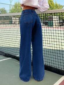 EURMUSE Jeans décontractés lavés, taille basse, jambes larges et amples - Jean brut - Voir 2