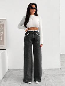 EURMUSE HIGH RISE WIDELEG JEAN WITH FRAYED POCKET - Light Grey - View 4