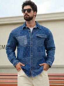 DAZY Men's Floral Patterned Denim Jacket, Autumn