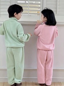 Genkimix Kids Genkimix 少女字母印花休闲卫衣+纯色休闲慢跑裤套装 - 粉色 - 查看 2
