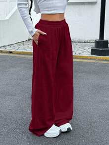 EURMUSE Quần thể thao thường ngày dáng rộng màu xám phong cách mới dành cho nữ - Màu Đỏ Sâu - Xem 6