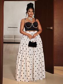 Maweii Jupe élégante à pois pour grandes tailles pour soirée