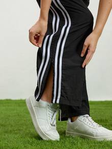 SHEIN Sports Women's Side Stripe Contrast Color Sports Pants - Black - View 4