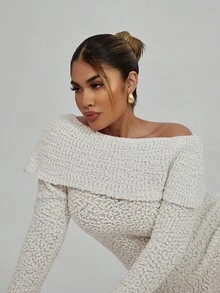 Xyvia Women's Casual Elegant Long Sleeve Sweater Dress - Apricot - View 3