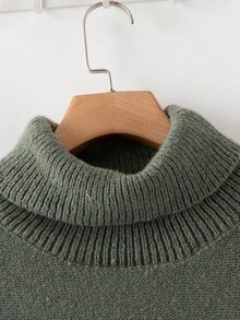 Rusticease 女士高领长袖宽松休闲针织毛衣裙，秋冬 - 綠色 - 查看 3