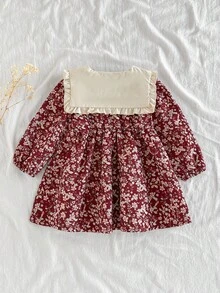 SHEIN 女婴可爱长袖公主裙，时尚自然风格，春秋季 - 紅色 - 查看 3