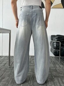 SWAVVY Men's Loose Casual Light Washed Denim Barrel Leg Jeans With Pockets - Light Wash - View 3