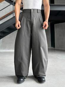 SWAVVY Pantalon ample décontracté de couleur unie pour hommes, automne - Gris - Voir 2