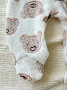 SHEIN Bộ 2 quần áo liền thân có mũ trùm đầu và quần dài mềm mại họa tiết gấu hoạt hình dễ thương dành cho trẻ sơ sinh, quần áo thường ngày cho bé mùa thu/đông - Nhiều màu - Xem 6