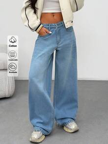 EURMUSE JEAN TAILLE BASSE STYLE CASUAL JAMBE ÉVASÉE - Jean bleu - Voir 1