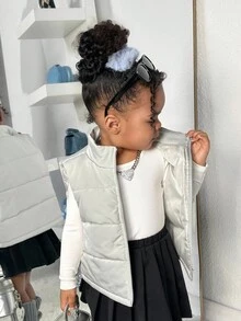 SHEIN Baby Girls Cute Casual Thermal Lined Padded Coat, Suitable For Autumn/Winter Fall - Grey - View 6