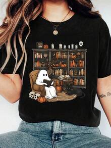 EMERY ROSE Áo thun tay ngắn họa tiết Halloween phong cách đường phố cỡ lớn - màu đen - Xem 3