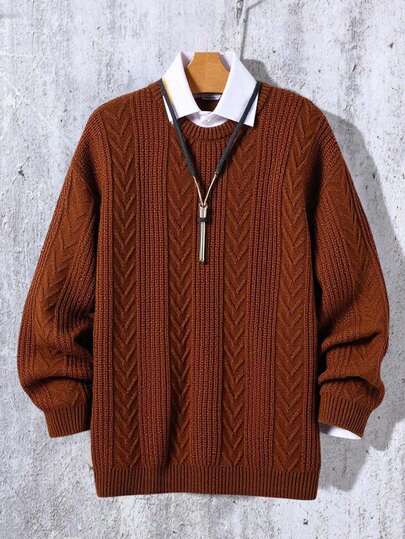 SHEIN 休闲舒适百搭圆领毛衣，适合青少年男孩，秋冬季穿着