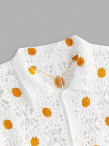 EASEVO Plus Size Men's Crochet Hollow Out Short Sleeve Single-Breasted Casual Knit Top, For Fall Winter - Black - View 3