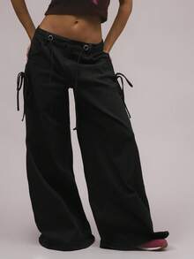 MUSERA Low Rise Ruched Adjustable Jeans 90's Cute Summer Casual Y2k Sweet Ibiza Rave Concert Festival Winter Spring - Black - View 2