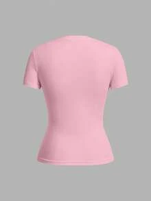 SHEIN EZwear 2 件套休闲简约粉色和蓝色基本款圆领短袖汗衫，适合春夏季 - 彩色 - 查看 7