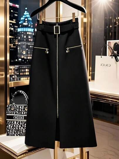 GlowEve CURVE 女士大码时尚优雅休闲双拉链半身裙