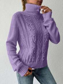 EURMUSE Women's Solid Color Minimalist Turtleneck Long Sleeve Sweater, Everyday Wear - Lilac Purple - View 3