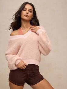 Activina Women's Casual Solid Color Knit Sweater - Pink - View 4