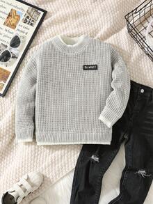 1pc Young Boys' Clothing 2 In 1 Structure English Patch Basic Sweater, Suitable For Kids Outfits, Young Boy Clothes, Back To School Boys Set, Suitable For Birthday Party, Evening Party, Performance, Wedding, Baptism, School Opening Ceremony, Daily Wear, Travel, Sports, Autumn/Winter Season Fall