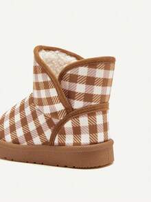 Cozy Pixies 1双女婴米色格子平底短靴，舒适保暖内衬，休闲雪地靴，适合冬季日常穿着及户外活动 - 米色 - 查看 4