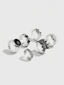 ROMWE Goth 6 件可调节朋克星形戒指，情侣戒指，节日礼物 - 復古銀色 - 查看 2