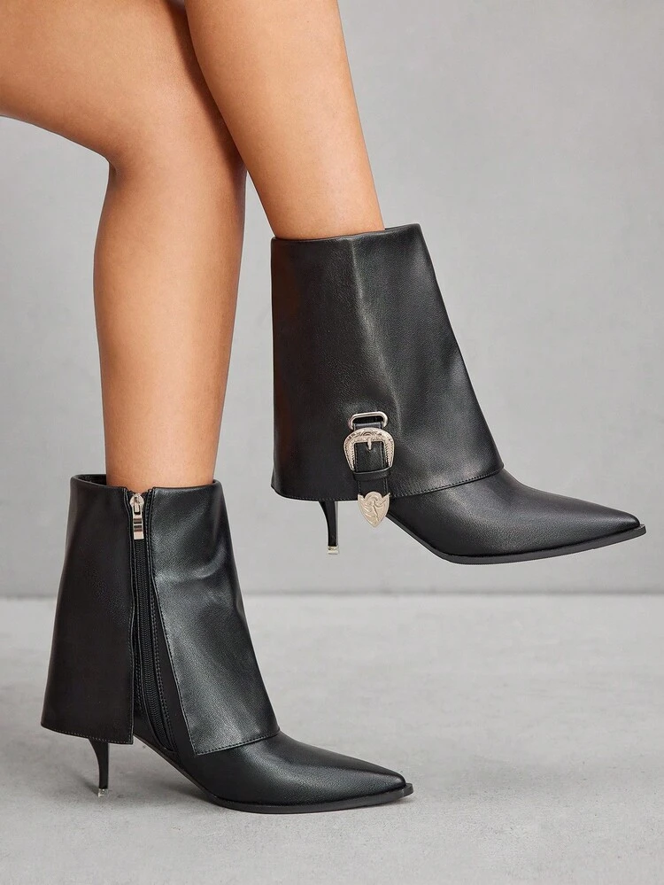 CUCCOO SZL Women's Ankle Boots, Fashion High Heel Pointed Toe Boots With Metal Buckle, Inside Zipper Lining, Non-Slip Sole, Suitable For Shopping, Parties, Weddings And Other Occasions For Christmas