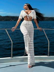 EURMUSE Women Cover Up With Hollow Out For Summer - Cream - View 3