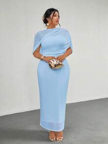 Firerie Plus Size Elegant Romantic Ruffle Asymmetric Waist Fitted Dress, Comfortable Casual New Style For Spring/Summer - Baby Blue - View 1