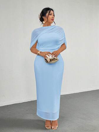Firerie Plus Size Elegant Romantic Ruffle Asymmetric Waist Fitted Dress, Comfortable Casual New Style For Spring/Summer