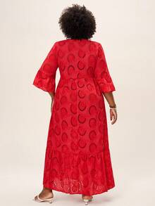 SHEIN LUNE Plus Size Dresses Valentine Red Dress Maxi Dresses For Women Summer Dresses Summer Boho Old Money Cotton - Red - View 2