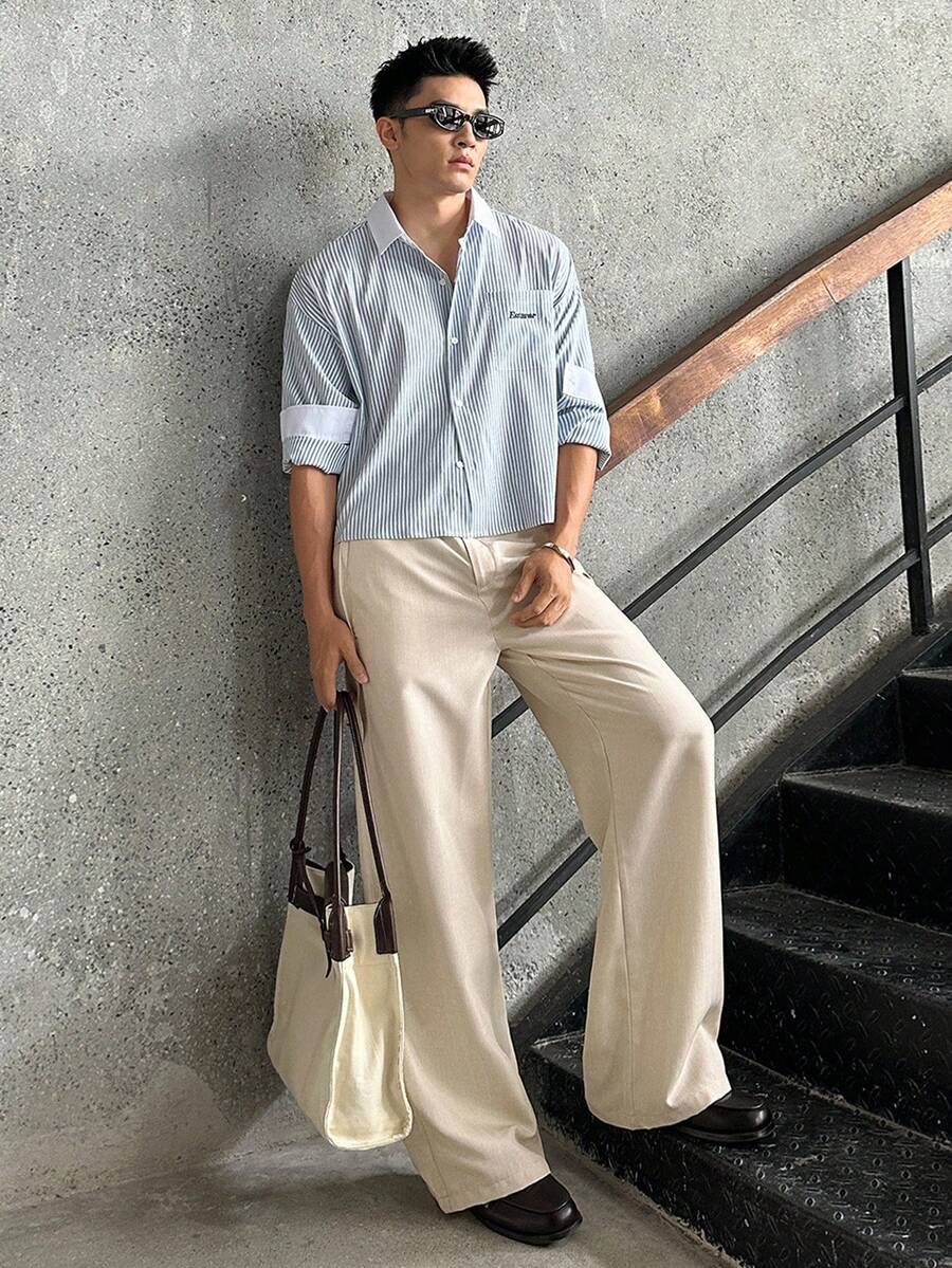 SWAVVY 男士条纹印花纽扣休闲长袖衬衫，秋季 - 彩色 - 查看 1