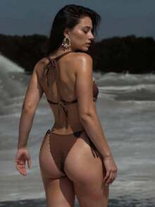 Bonvoyette 2pcs/Set Summer New Solid Color Handmade Crochet Shell Decor Backless Beach Cover Up Set