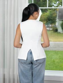 Melissa Matos 圆领无袖简约金属装饰女士办公室西装外套