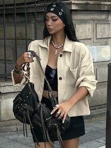 DAZY Women's Short Khaki Jacket, Regular Fit Outerwear Women Coats