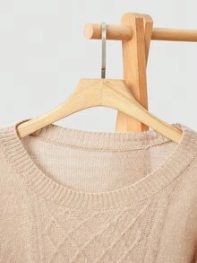 Uhlyne Women's Minimalist Date Night Casual Elegant Outerwear Top, Asymmetrical Shoulder Argyle Jacquard Long Lantern Sleeve Knit Sweater, Autumn/Winter Knit Pullover Fall - Khaki - View 3