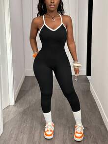 Slaydiva 女士无缝瑜伽健身房健身连体衣健身房女装 - 黑色 - 查看 4