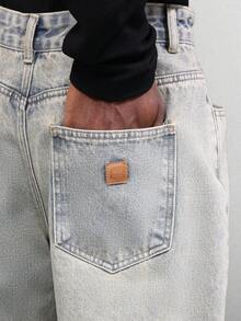 SUMWON Pantalones vaqueros de corte holgado y suelto con estilo vintage, ajuste tipo herradura, estilo clásico casual de moda callejera retro de los 90, estilo patinador